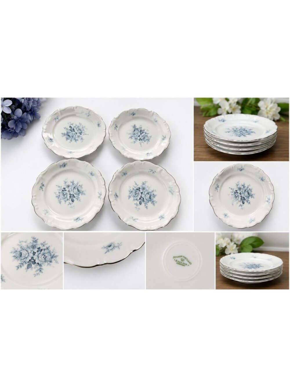 Set of 4 Johann Haviland Bavaria Blue Garland Bread Dessert Plates 6.5"